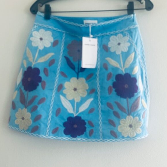 Antik Batik Tady Blue Multicolor Sky Floral Embroidered Lined Cotton Skirt NWT - Picture 10 of 16